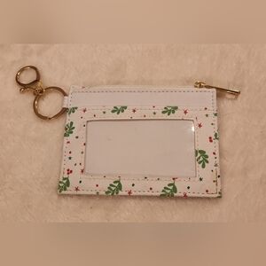 Festive White Card Holder with Green and Red Accents